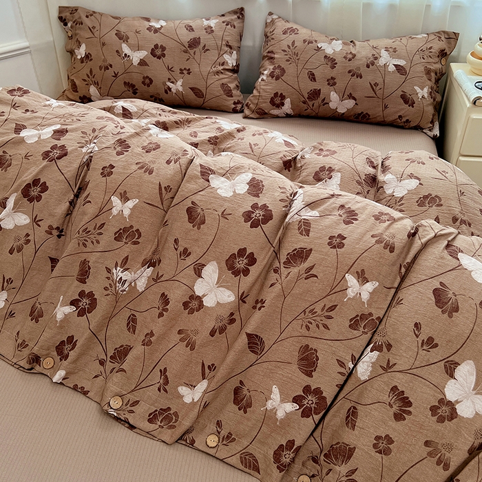 91家纺网 家纺一手货源 找家纺 优佳优品 2025秋冬新款A类高克重亚麻复古侘季风复麻系列四件套 蝶影繁华