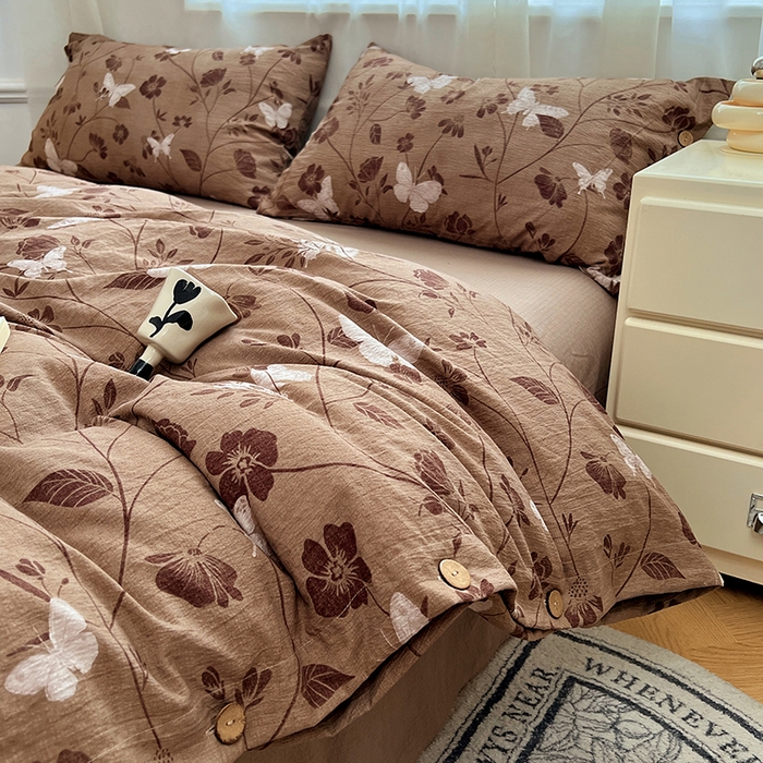 91家纺网 家纺一手货源 找家纺 优佳优品 2025秋冬新款A类高克重亚麻复古侘季风复麻系列四件套 蝶影繁华