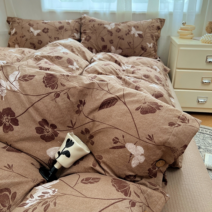 91家纺网 家纺一手货源 找家纺 优佳优品 2025秋冬新款A类高克重亚麻复古侘季风复麻系列四件套 蝶影繁华