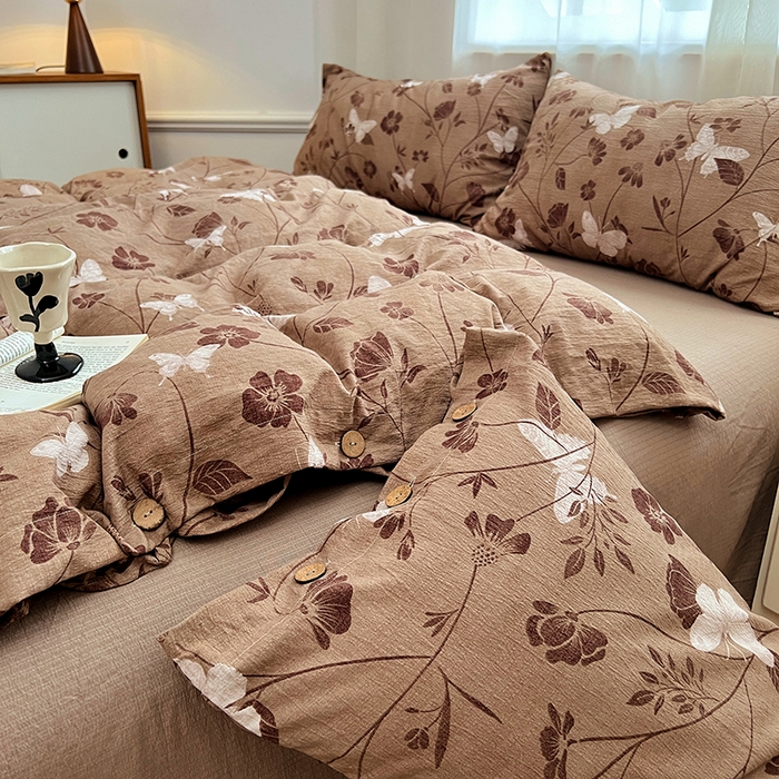 91家纺网 家纺一手货源 找家纺 优佳优品 2025秋冬新款A类高克重亚麻复古侘季风复麻系列四件套 蝶影繁华