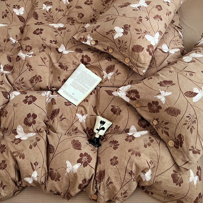 91家纺网 家纺一手货源 找家纺 优佳优品 2025秋冬新款A类高克重亚麻复古侘季风复麻系列四件套 蝶影繁华