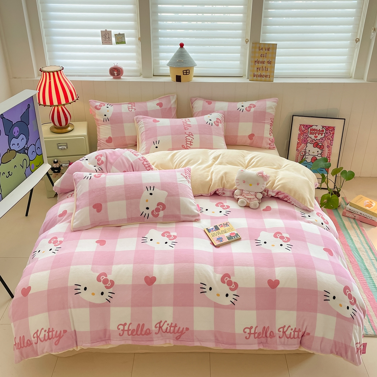 桃子家居 2025新款A类正版三丽鸥授权卡通加厚高克重牛奶绒系列四件套 绒三丽鸥-粉梦kitty