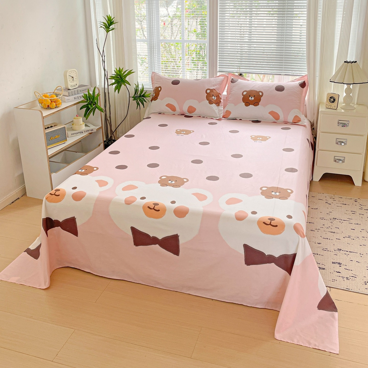 91家纺网 家纺一手货源 找家纺 文黛家居 2025新款全棉喷气印花全棉纯棉印花系列四件套 熊熊乐园-粉