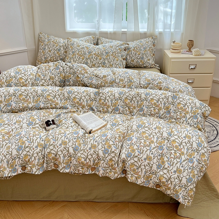 91家纺网 家纺一手货源 找家纺 优佳优品 2025秋冬新款A类高克重亚麻复古侘季风复麻系列四件套 繁华绮想