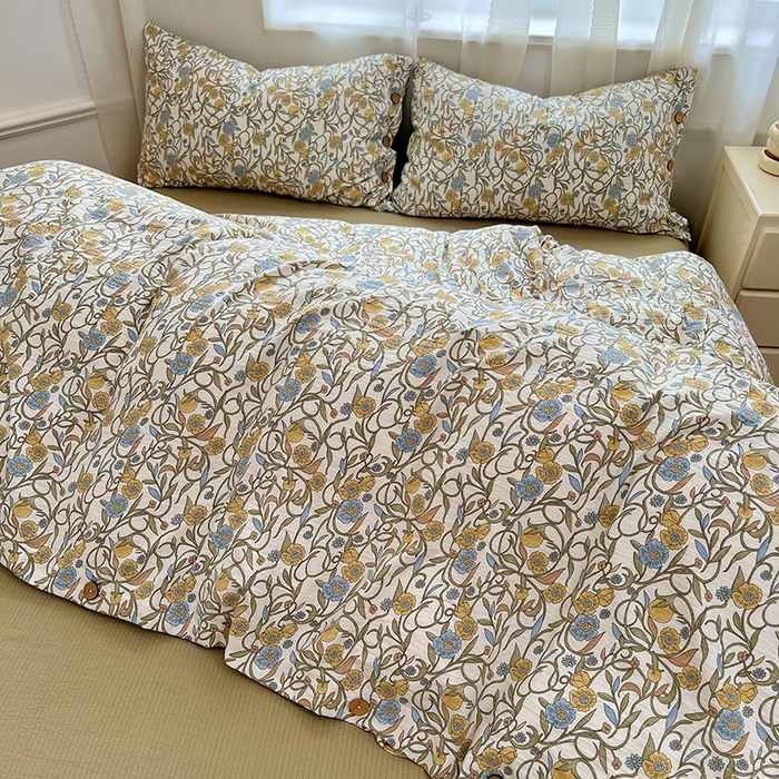 91家纺网 家纺一手货源 找家纺 优佳优品 2025秋冬新款A类高克重亚麻复古侘季风复麻系列四件套 繁华绮想