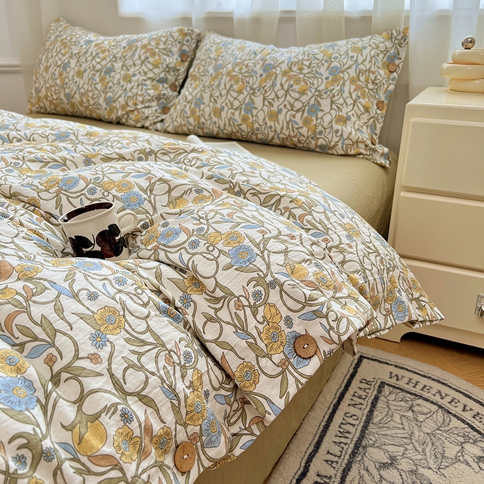 91家纺网 家纺一手货源 找家纺 优佳优品 2025秋冬新款A类高克重亚麻复古侘季风复麻系列四件套 繁华绮想