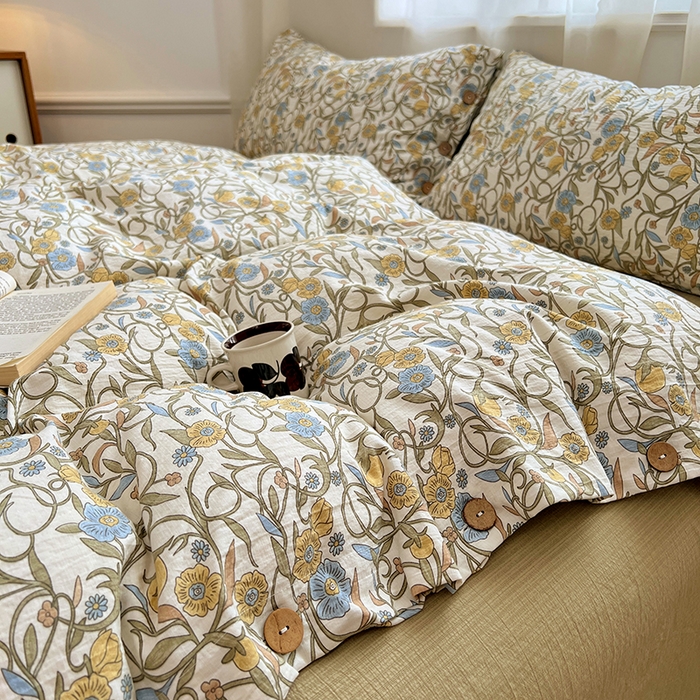 91家纺网 家纺一手货源 找家纺 优佳优品 2025秋冬新款A类高克重亚麻复古侘季风复麻系列四件套 繁华绮想