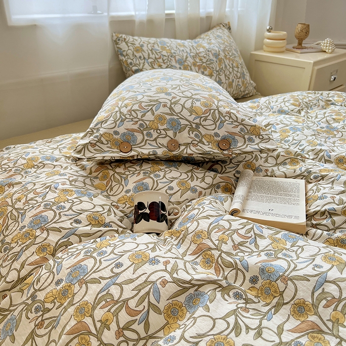 91家纺网 家纺一手货源 找家纺 优佳优品 2025秋冬新款A类高克重亚麻复古侘季风复麻系列四件套 繁华绮想