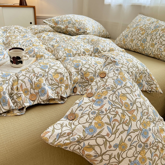 91家纺网 家纺一手货源 找家纺 优佳优品 2025秋冬新款A类高克重亚麻复古侘季风复麻系列四件套 繁华绮想