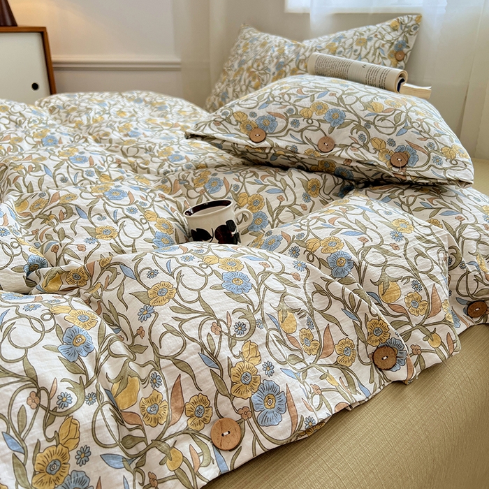 91家纺网 家纺一手货源 找家纺 优佳优品 2025秋冬新款A类高克重亚麻复古侘季风复麻系列四件套 繁华绮想