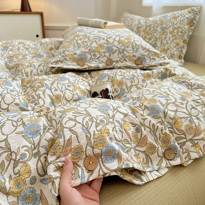 91家纺网 家纺一手货源 找家纺 优佳优品 2025秋冬新款A类高克重亚麻复古侘季风复麻系列四件套 繁华绮想