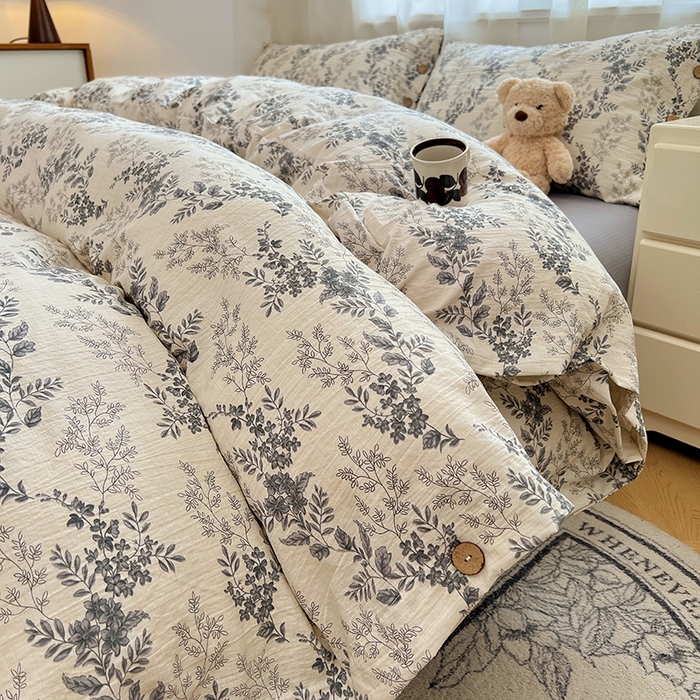 优佳优品 2025秋冬新款A类高克重亚麻复古侘季风复麻系列四件套 浅枝墨语