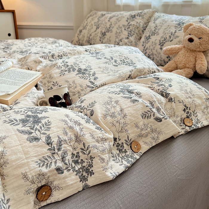 91家纺网 家纺一手货源 找家纺 优佳优品 2025秋冬新款A类高克重亚麻复古侘季风复麻系列四件套 浅枝墨语