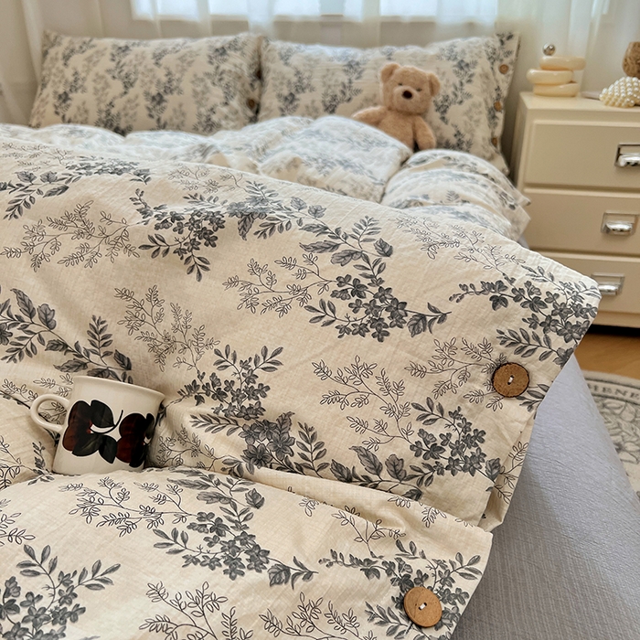 91家纺网 家纺一手货源 找家纺 优佳优品 2025秋冬新款A类高克重亚麻复古侘季风复麻系列四件套 浅枝墨语