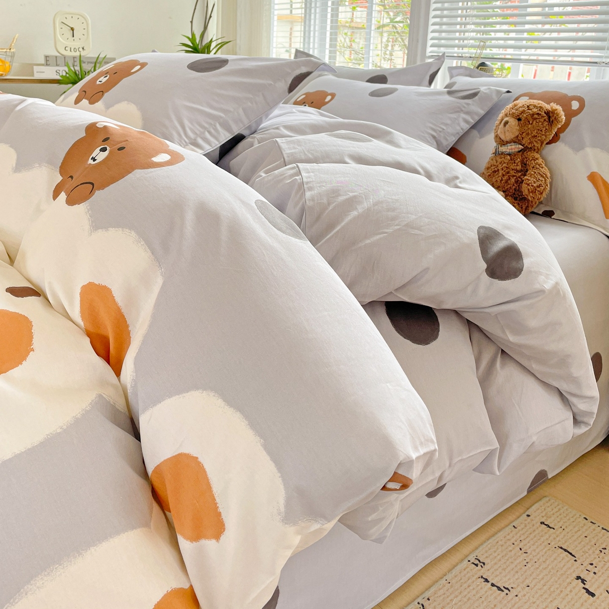 文黛家居 2025新款全棉喷气印花全棉纯棉印花系列四件套 熊熊乐园-灰