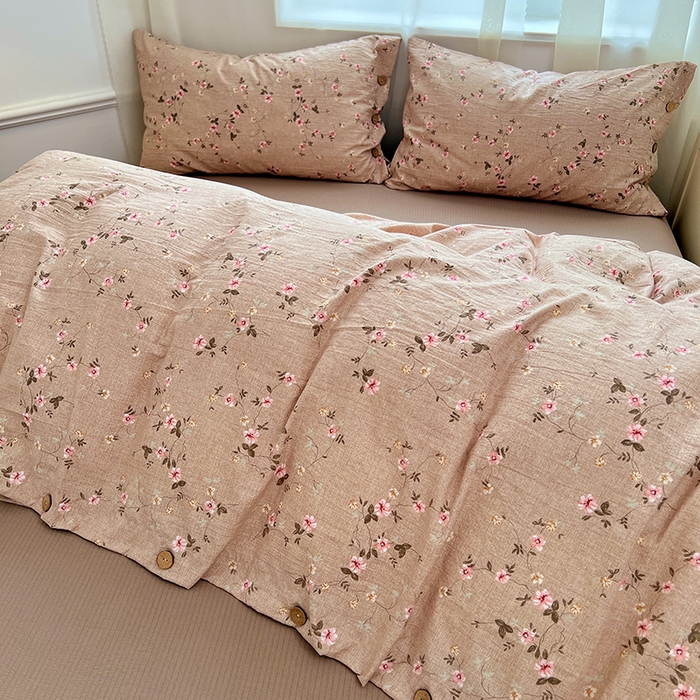 91家纺网 家纺一手货源 找家纺 优佳优品 2025秋冬新款A类高克重亚麻复古侘季风复麻系列四件套 柔粉蔓香