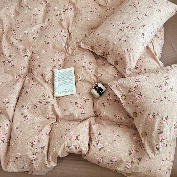 91家纺网 家纺一手货源 找家纺 优佳优品 2025秋冬新款A类高克重亚麻复古侘季风复麻系列四件套 柔粉蔓香