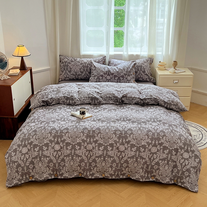 91家纺网 家纺一手货源 找家纺 优佳优品 2025秋冬新款A类高克重亚麻复古侘季风复麻系列四件套 霜华梦影