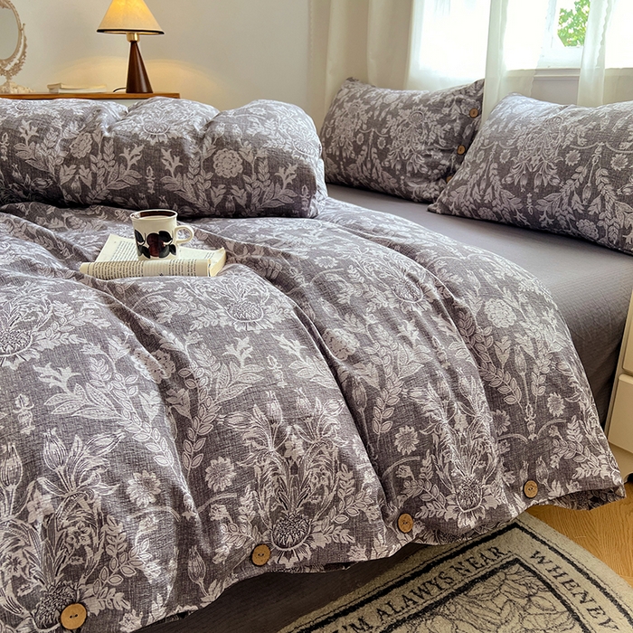 91家纺网 家纺一手货源 找家纺 优佳优品 2025秋冬新款A类高克重亚麻复古侘季风复麻系列四件套 霜华梦影