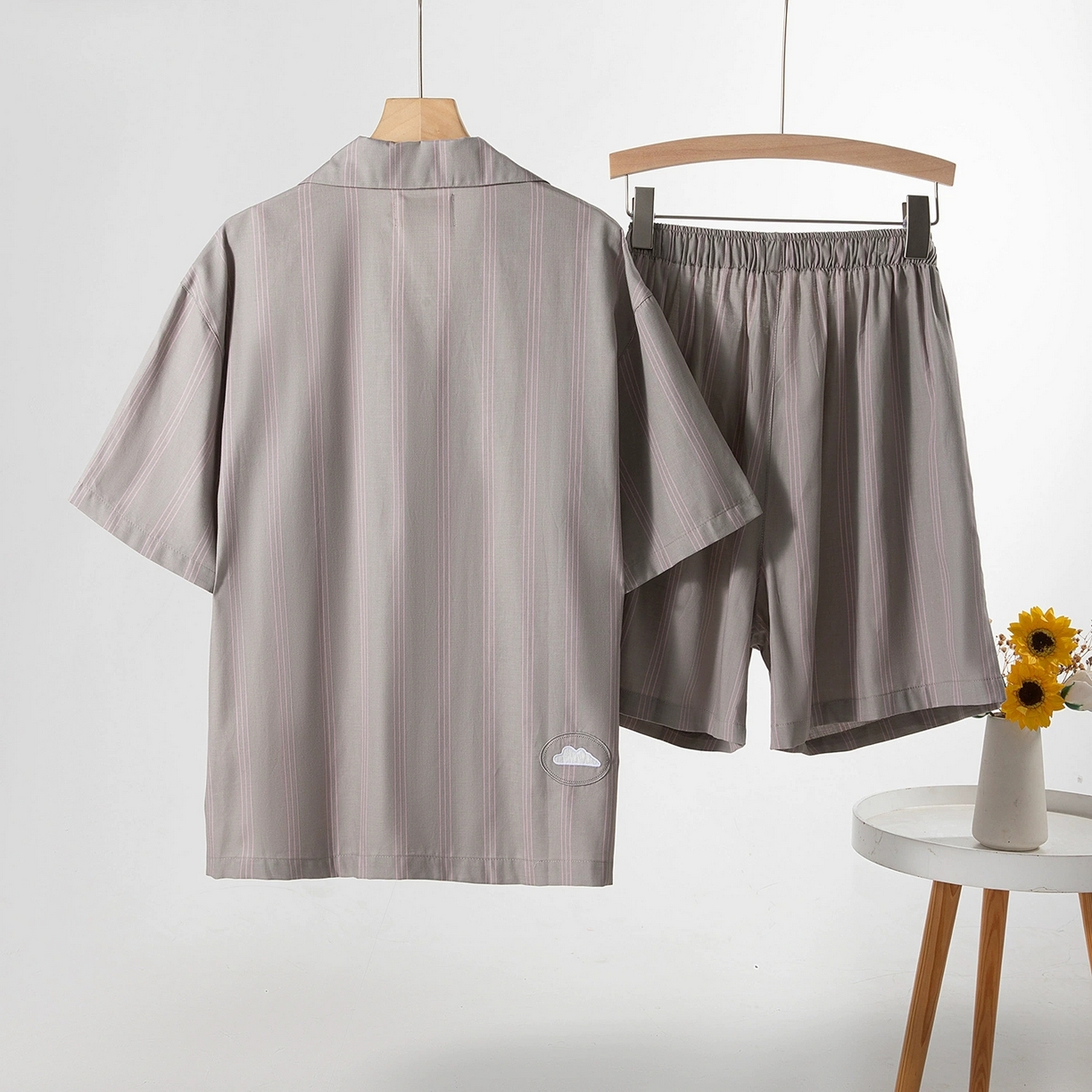 91家纺网 家纺一手货源 找家纺 观月轩家纺 2025新款天丝棉情侣款短袖短裤套装-小兔有爱 小兔有爱-灰色