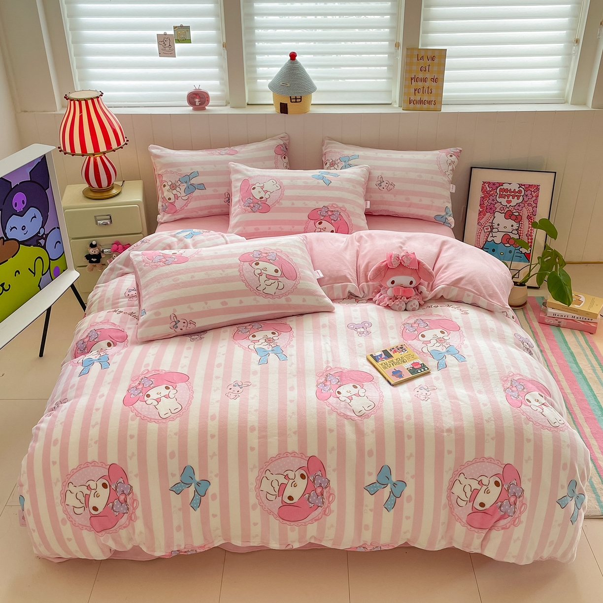 桃子家居 2025新款A类正版三丽鸥授权卡通加厚高克重牛奶绒系列四件套 绒三丽鸥-粉梦美乐蒂