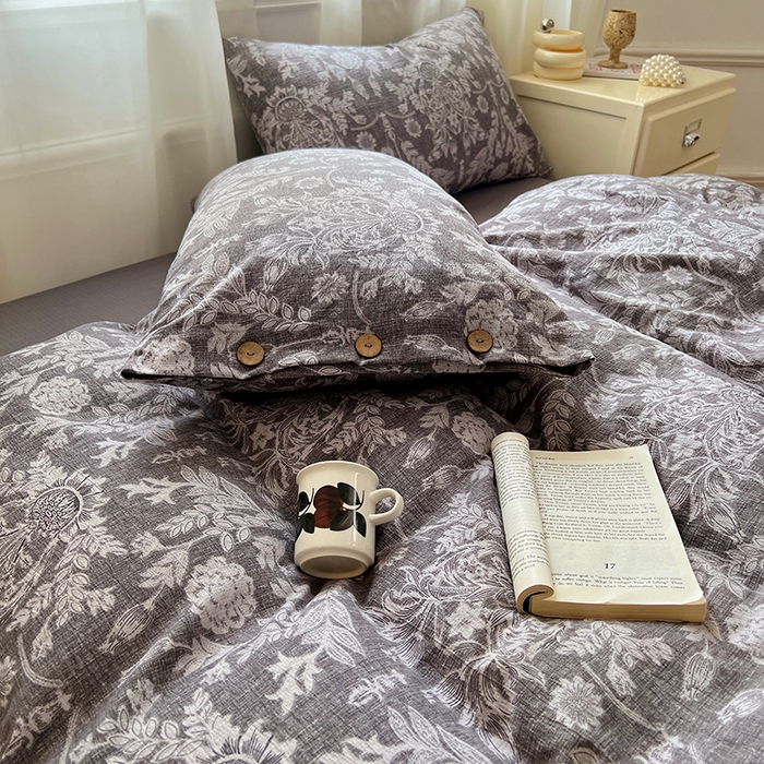 91家纺网 家纺一手货源 找家纺 优佳优品 2025秋冬新款A类高克重亚麻复古侘季风复麻系列四件套 霜华梦影