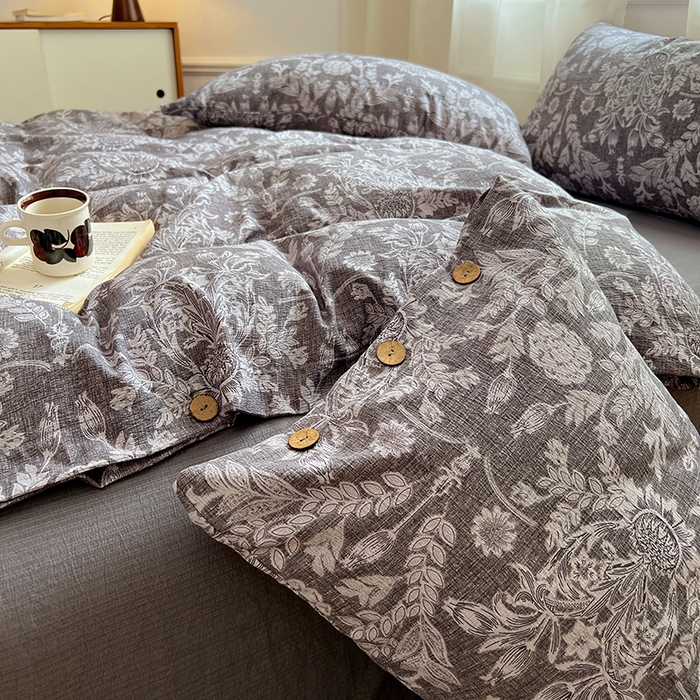 91家纺网 家纺一手货源 找家纺 优佳优品 2025秋冬新款A类高克重亚麻复古侘季风复麻系列四件套 霜华梦影