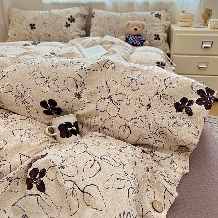 91家纺网 家纺一手货源 找家纺 优佳优品 2025秋冬新款A类高克重亚麻复古侘季风复麻系列四件套 素帛花影