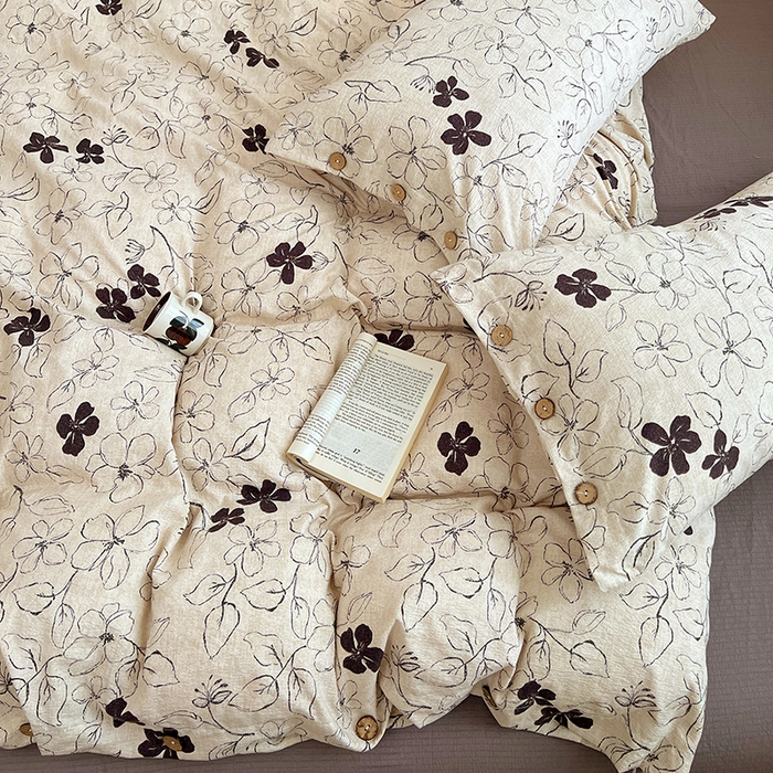 91家纺网 家纺一手货源 找家纺 优佳优品 2025秋冬新款A类高克重亚麻复古侘季风复麻系列四件套 素帛花影