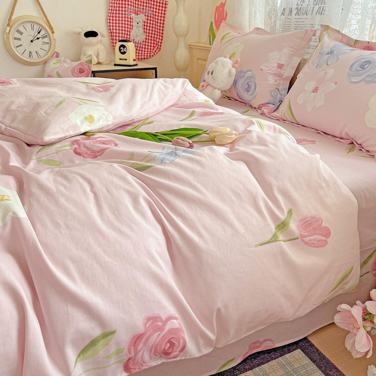 91家纺网 家纺一手货源 找家纺 文黛家居 2025新款全棉喷气印花全棉纯棉印花系列四件套 珍妮花园