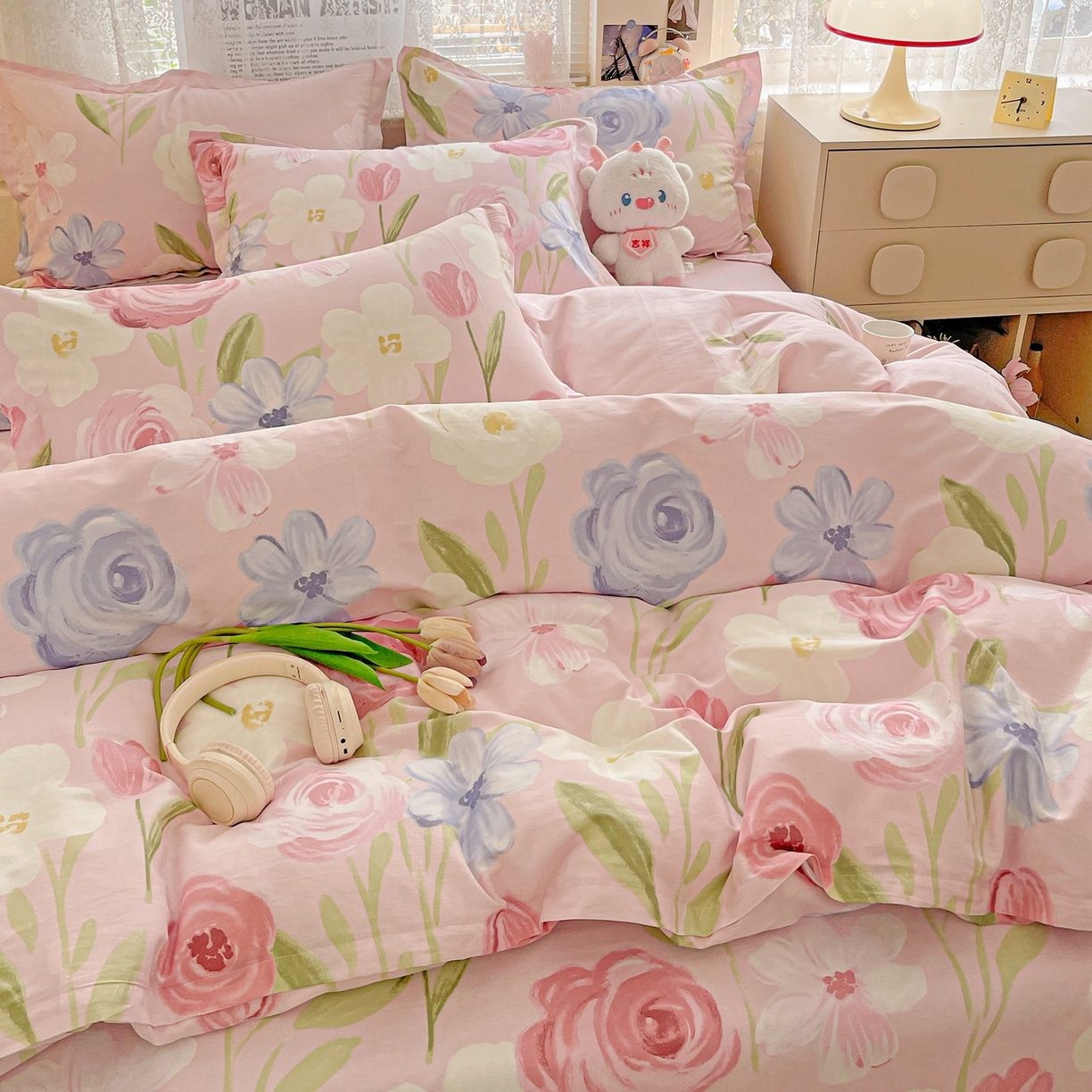 91家纺网 家纺一手货源 找家纺 文黛家居 2025新款全棉喷气印花全棉纯棉印花系列四件套 珍妮花园