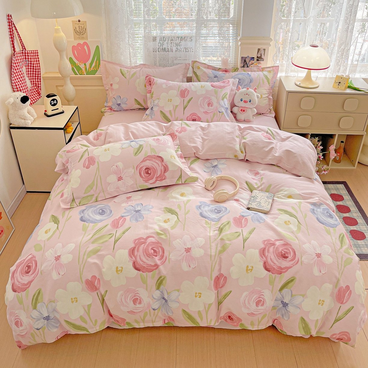 91家纺网 家纺一手货源 找家纺 文黛家居 2025新款全棉喷气印花全棉纯棉印花系列四件套 珍妮花园