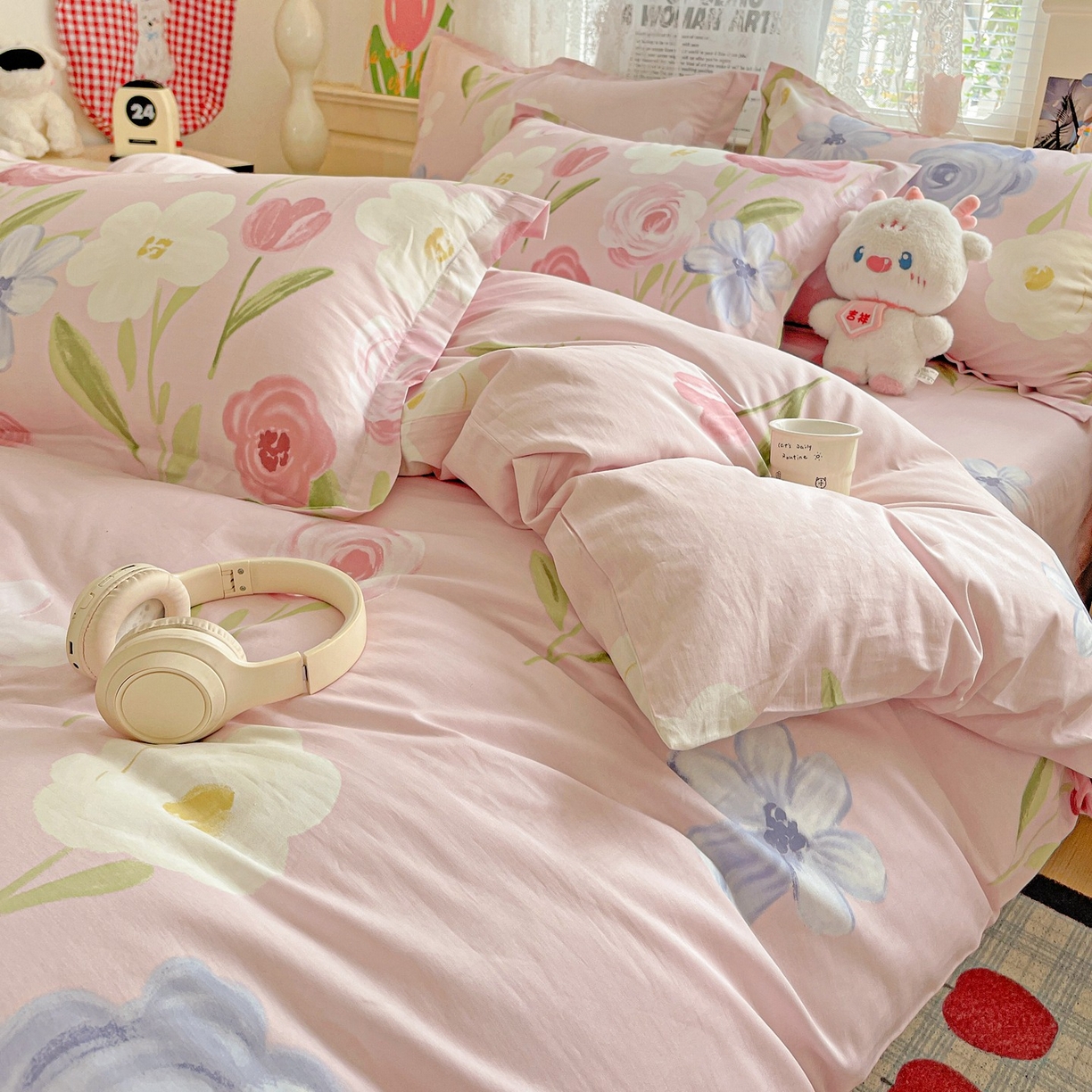 91家纺网 家纺一手货源 找家纺 文黛家居 2025新款全棉喷气印花全棉纯棉印花系列四件套 珍妮花园