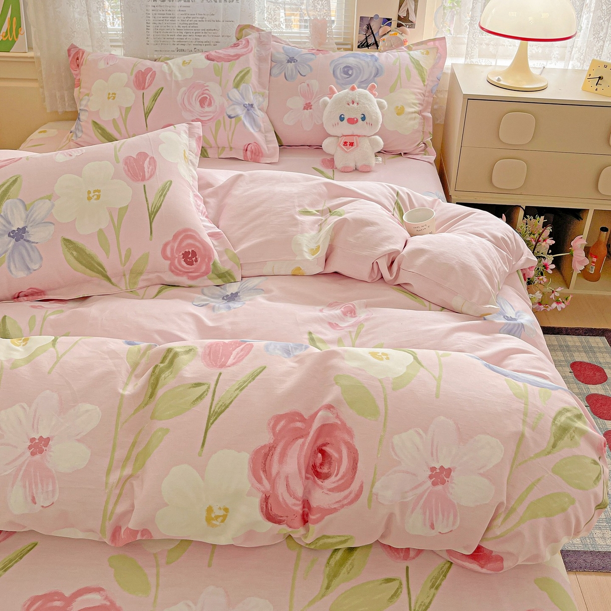 91家纺网 家纺一手货源 找家纺 文黛家居 2025新款全棉喷气印花全棉纯棉印花系列四件套 珍妮花园