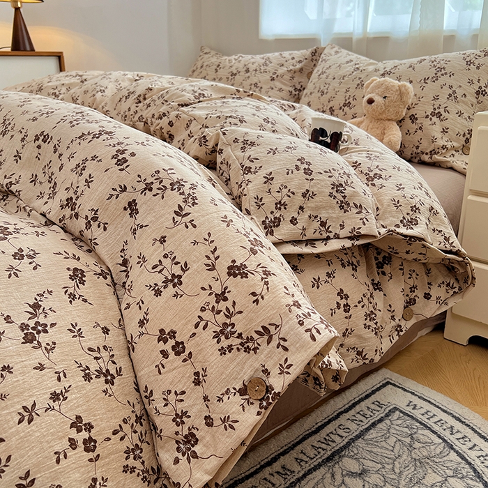 优佳优品 2025秋冬新款A类高克重亚麻复古侘季风复麻系列四件套 碎花漫语