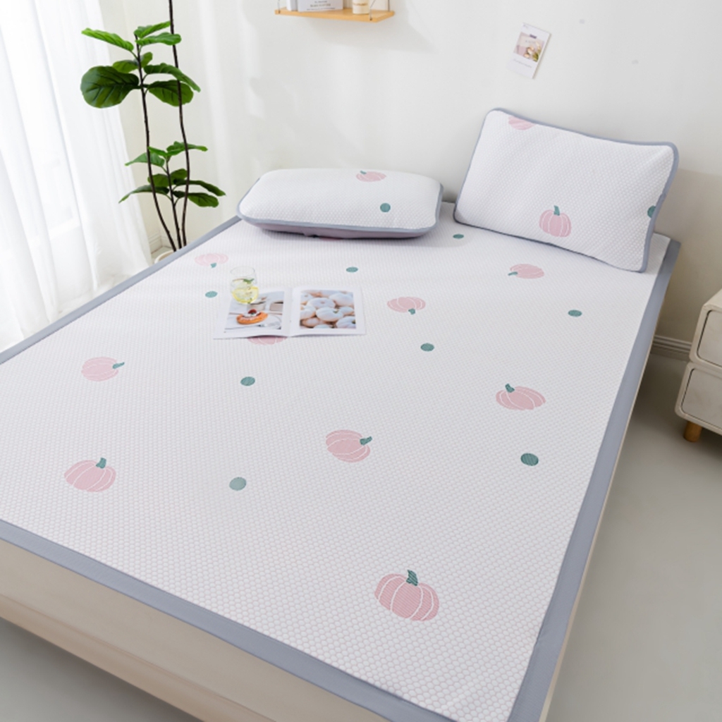 91家纺网 家纺一手货源 找家纺 观月轩家纺 2025新款亲肤舒适冰豆豆凉席席子三件套 南瓜粉