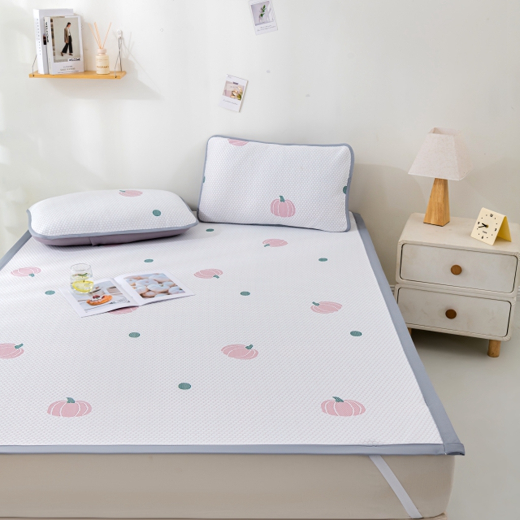 91家纺网 家纺一手货源 找家纺 观月轩家纺 2025新款亲肤舒适冰豆豆凉席席子三件套 南瓜粉