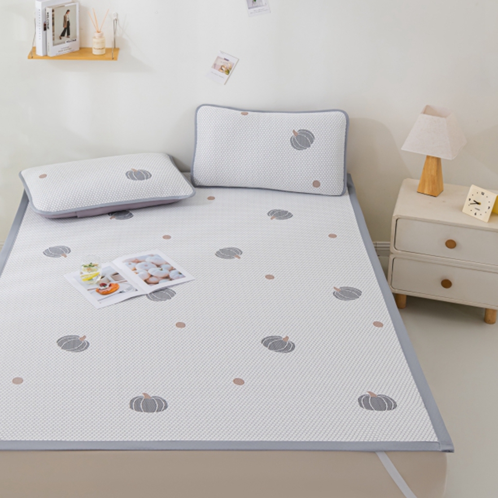 91家纺网 家纺一手货源 找家纺 观月轩家纺 2025新款亲肤舒适冰豆豆凉席席子三件套 南瓜灰