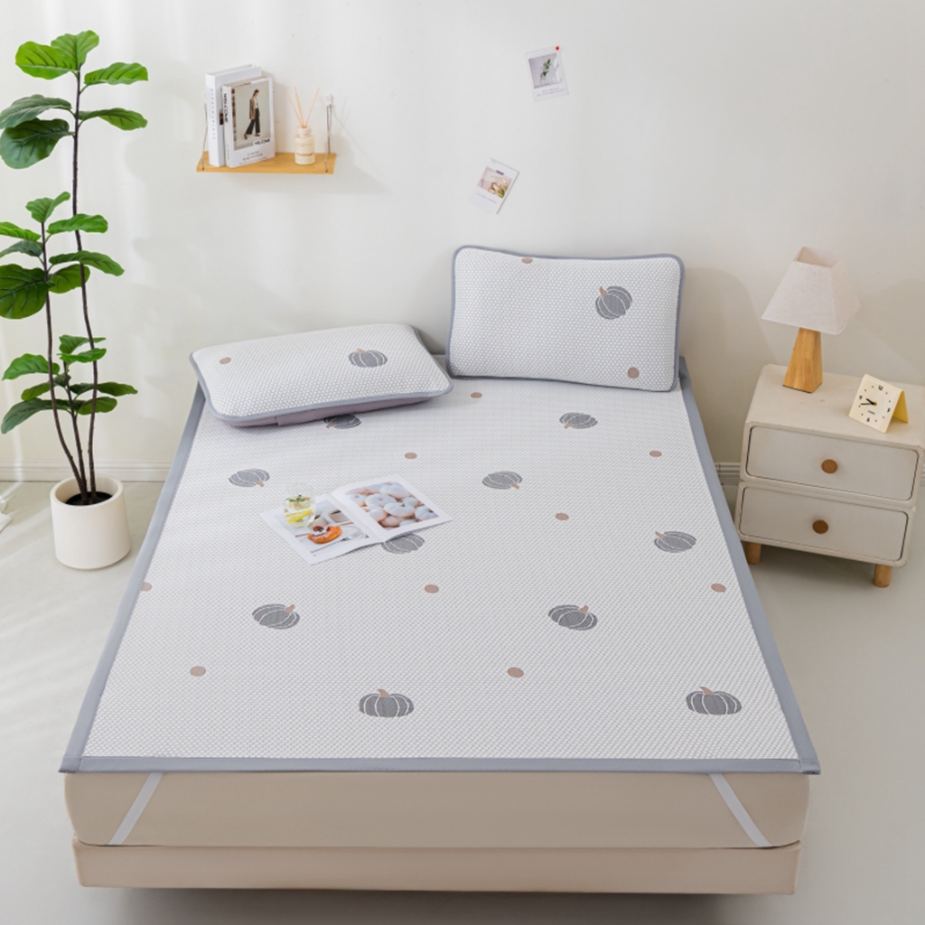 91家纺网 家纺一手货源 找家纺 观月轩家纺 2025新款亲肤舒适冰豆豆凉席席子三件套 南瓜灰