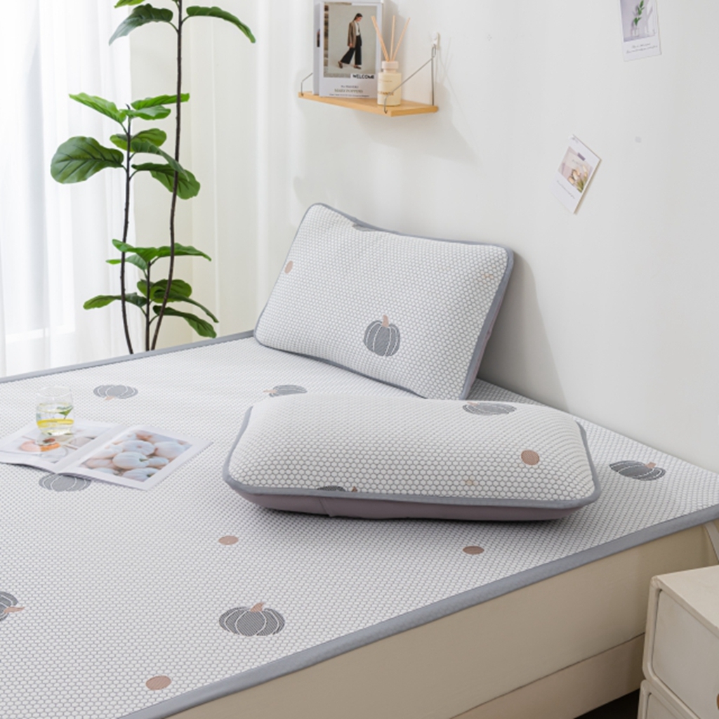 91家纺网 家纺一手货源 找家纺 观月轩家纺 2025新款亲肤舒适冰豆豆凉席席子三件套 南瓜灰