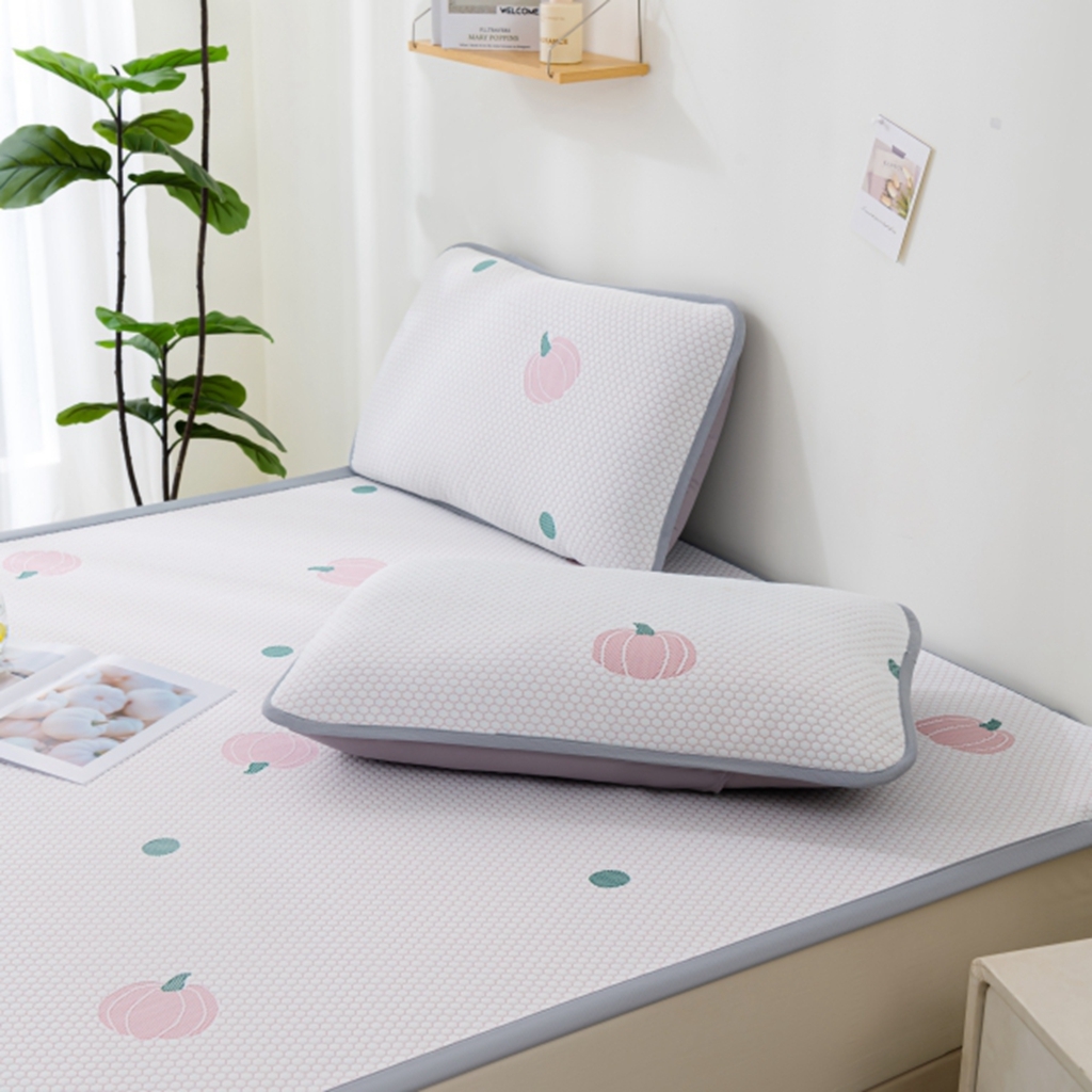 91家纺网 家纺一手货源 找家纺 观月轩家纺 2025新款亲肤舒适冰豆豆凉席席子三件套 南瓜粉