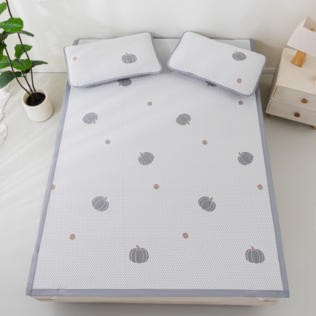 91家纺网 家纺一手货源 找家纺 观月轩家纺 2025新款亲肤舒适冰豆豆凉席席子三件套 南瓜灰