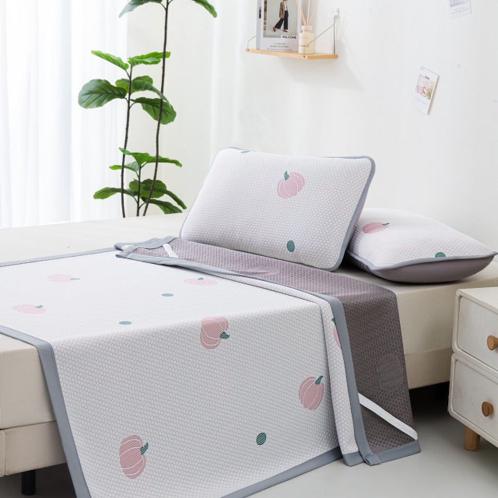 91家纺网 家纺一手货源 找家纺 观月轩家纺 2025新款亲肤舒适冰豆豆凉席席子三件套 南瓜粉