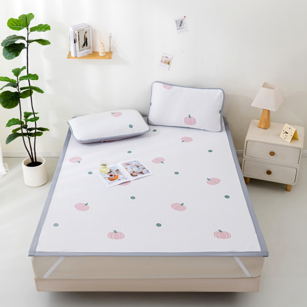 91家纺网 家纺一手货源 找家纺 观月轩家纺 2025新款亲肤舒适冰豆豆凉席席子三件套 南瓜粉