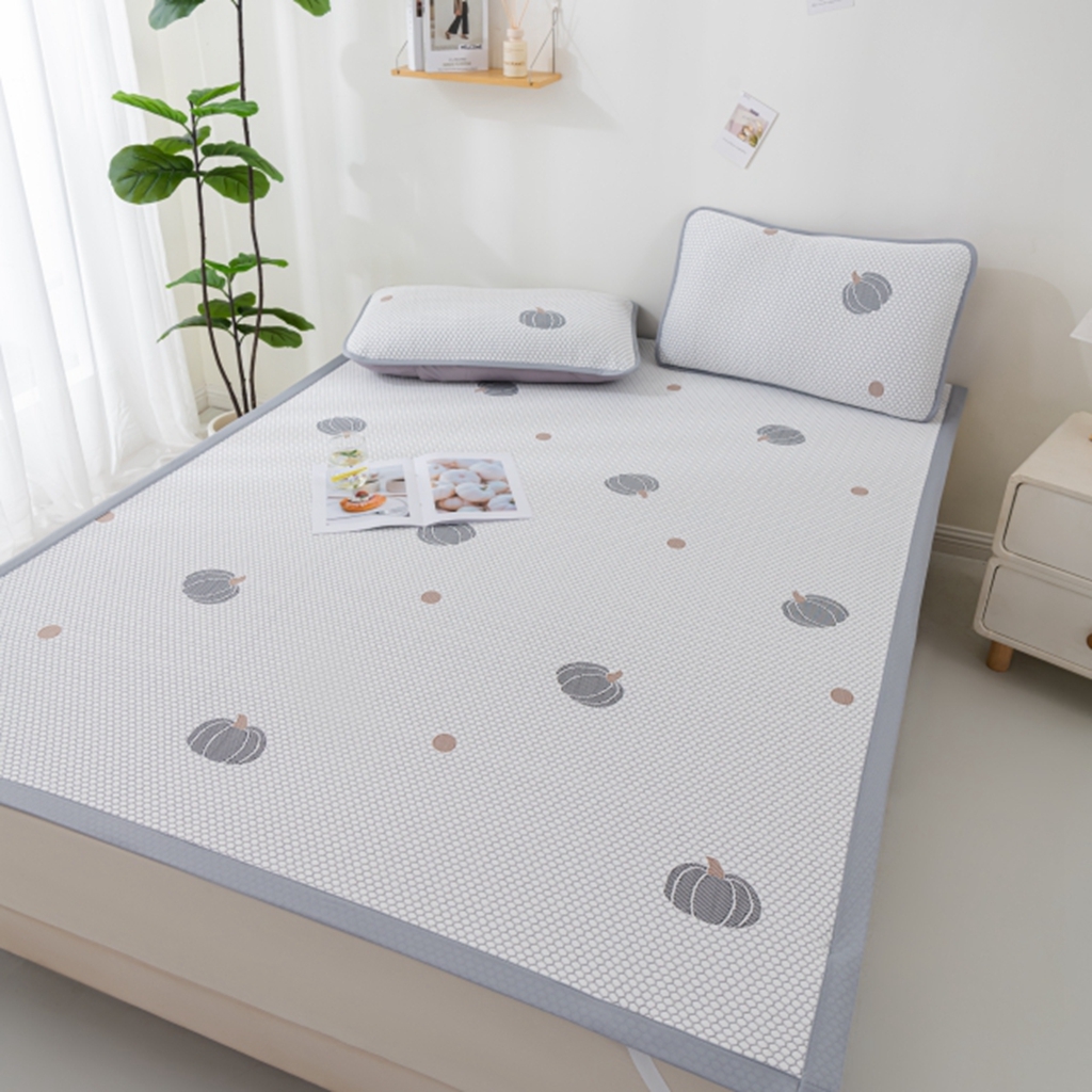 91家纺网 家纺一手货源 找家纺 观月轩家纺 2025新款亲肤舒适冰豆豆凉席席子三件套 南瓜灰