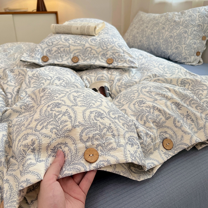 91家纺网 家纺一手货源 找家纺 优佳优品 2025秋冬新款A类高克重亚麻复古侘季风复麻系列四件套 雅灰逸韵