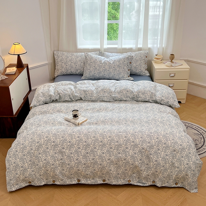 91家纺网 家纺一手货源 找家纺 优佳优品 2025秋冬新款A类高克重亚麻复古侘季风复麻系列四件套 雅灰逸韵