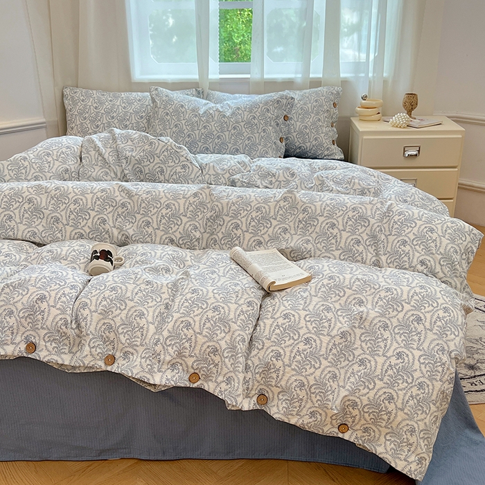 91家纺网 家纺一手货源 找家纺 优佳优品 2025秋冬新款A类高克重亚麻复古侘季风复麻系列四件套 雅灰逸韵