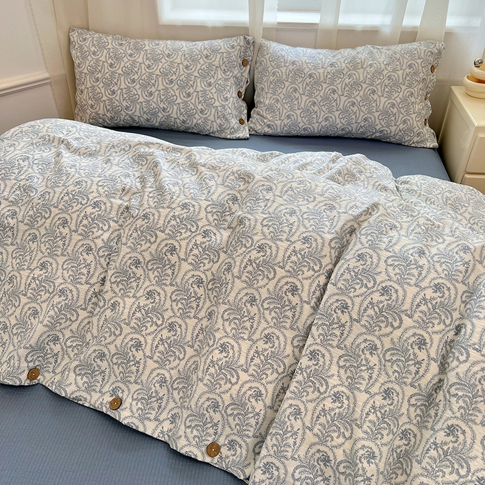 91家纺网 家纺一手货源 找家纺 优佳优品 2025秋冬新款A类高克重亚麻复古侘季风复麻系列四件套 雅灰逸韵