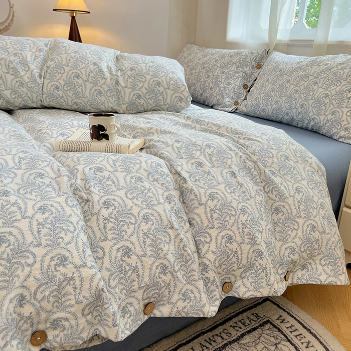 91家纺网 家纺一手货源 找家纺 优佳优品 2025秋冬新款A类高克重亚麻复古侘季风复麻系列四件套 雅灰逸韵